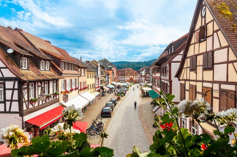 Medieval houses in the old town of Gengenbach in the Black Forest, Germany, Europe
