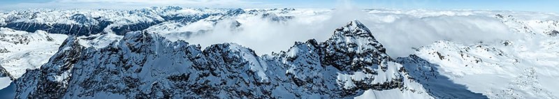 Alpine panorama, aerial view, mountain peak Piz Kesch and glacier Vadret da Porchabella, Albula Alps, Rhaetian Alps, Grisons, Eastern Switzerland, Switzerland, Europe