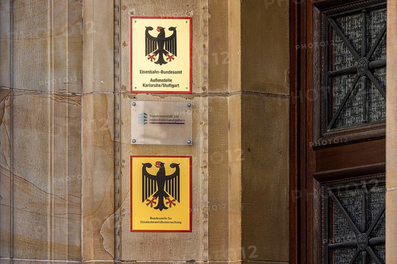 Federal Bureau of Railway Accident Investigation (BEU) . Federal Railway Authority, Branch Office Karlsruhe Stuttgart. Authority sign on a building in Stuttgart, Stuttgart, Baden-Württemberg, Germany, Europe