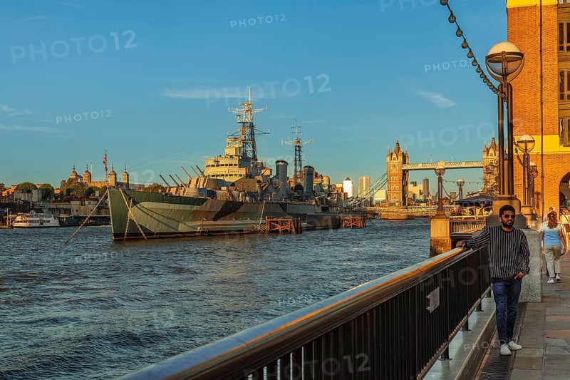 HMS Belfast and Tower Bridge, London, England, Great Britain, London, South of England, Great Britain