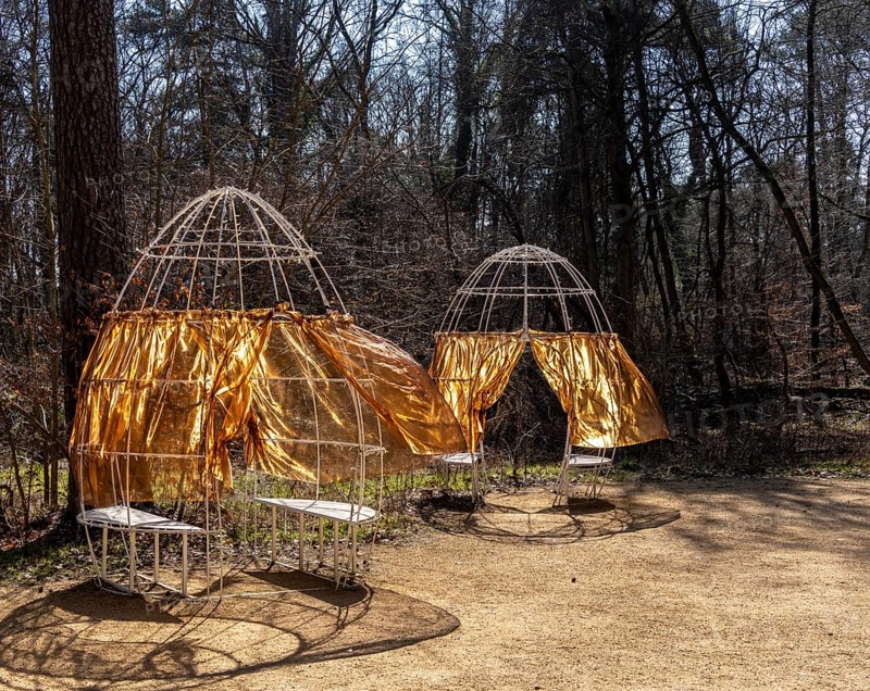 Art installation in front of the entrance to the former Alpenhaus, Historic Tuberculosis Sanatoriums in Beelitz, Brandenburg, Germany, Europe