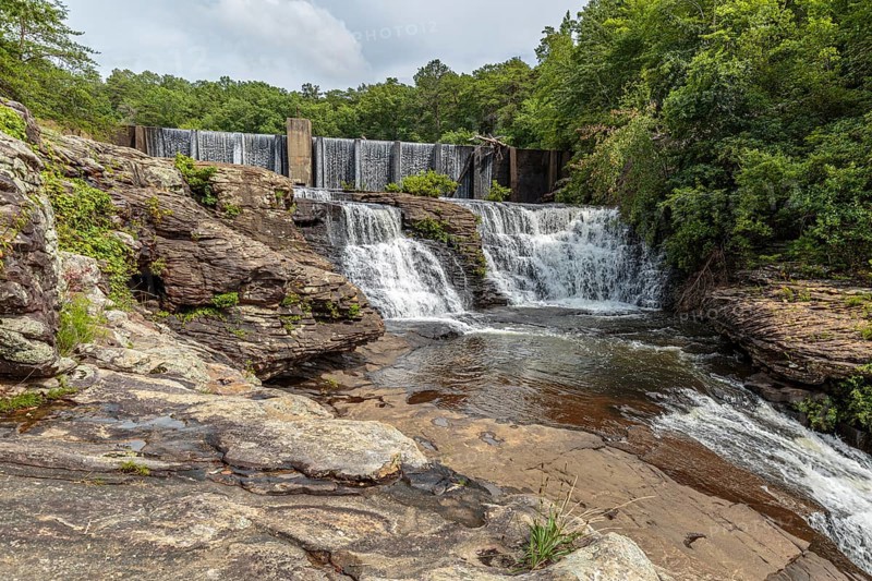 A. A. Miller dam and the upper section of Desoto Falls on the Little River at Desoto State park near Mentone, Alabama