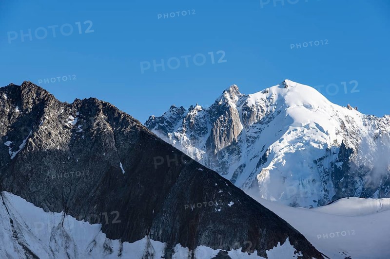 Summit of the Aiguille Verte, High alpine mountain landscape with glacier and mountain peak, Chamonix, Haute-Savoie, France, Europe