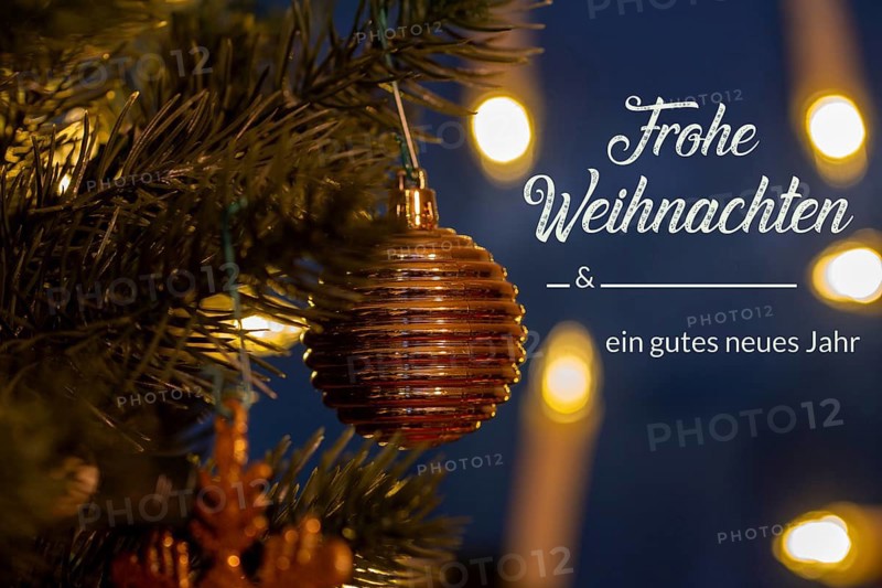 Christmas greetings and New Year's Eve greetings: lettering HAPPY CHRISTMAS AND A HAPPY NEW YEAR with Christmas decorations