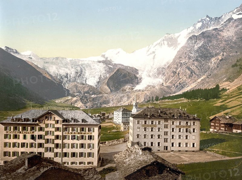 Hotels in Saas-Fee, Gemeinde im Kanton Wallis, Schweiz / Saas Fee, the hotels, Valais, Alps of, Switzerland, Historic, digitally restored reproduction from a 19th century original, Record date not stated, Europe