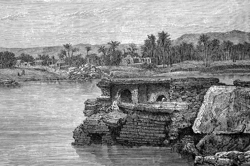 View of Aswan in Egypt, seen from the island of Elephantine, 1880, Historical, digital reproduction of an original from the 19th century