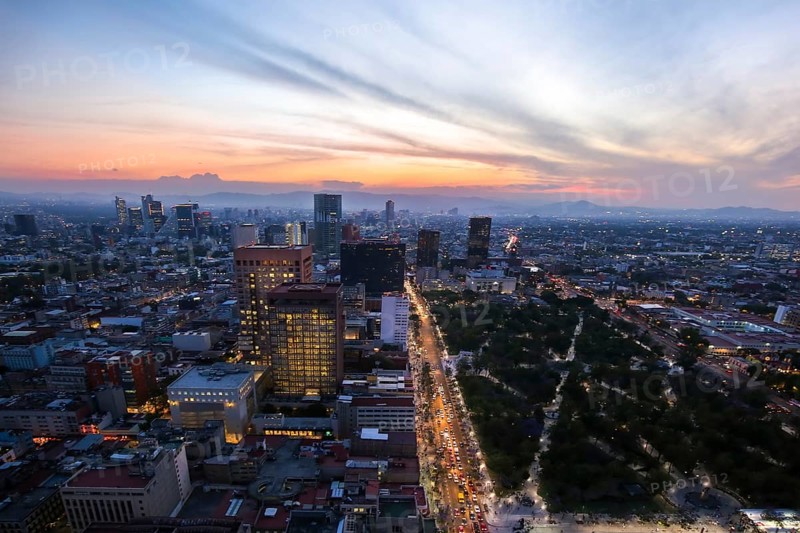Panoramic view of Mexico City from the observation deck at the top of Latin American Tower (Torre Latinoamericana)