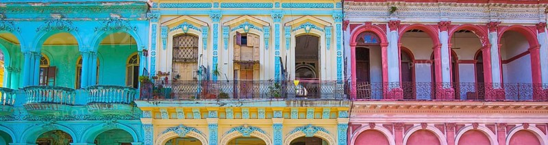 Scenic colorful Old Havana streets in historic city center (Havana Vieja) near Paseo El Prado and Capitolio