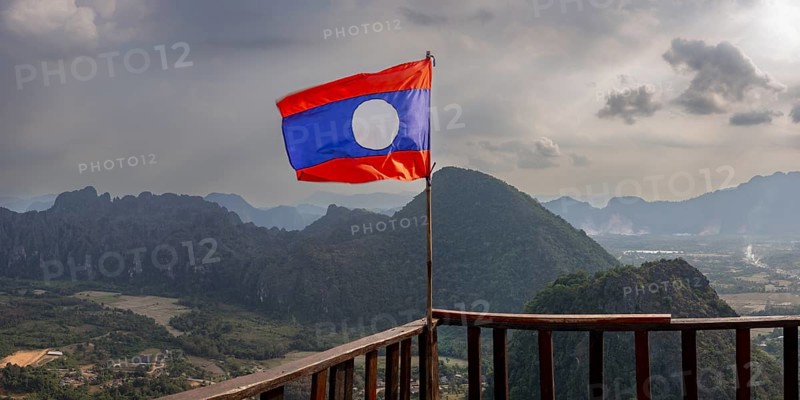 Panorama of Vang Vieng and the Kart landscape from Pha Ngern View Point, Vientiane Province, Laos, Asia