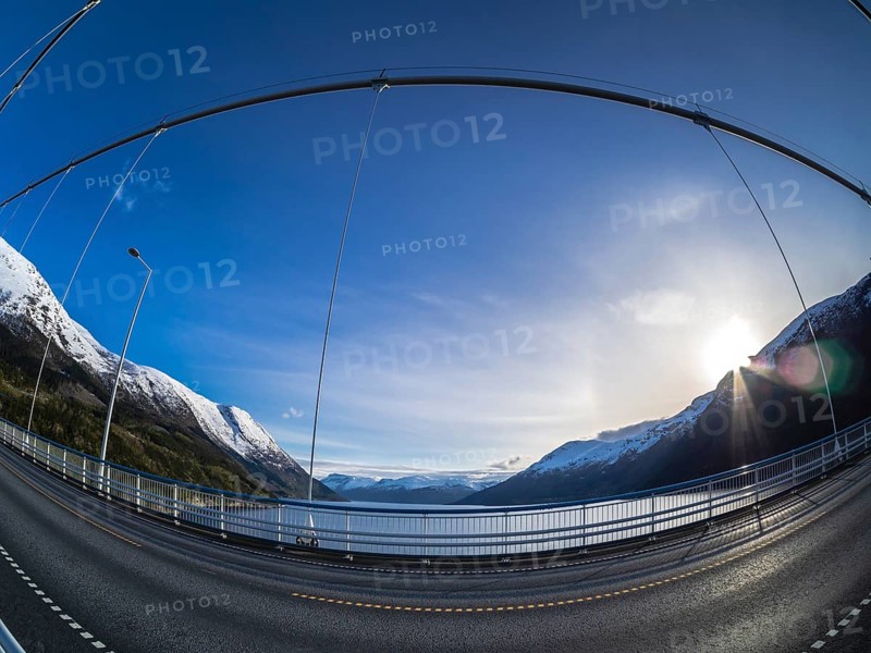 Hardanger bridge, suspension bridge over the Eidfjord, a branch of the Hardangerfjord, near Brimnes, Hordaland, Norway, Europe