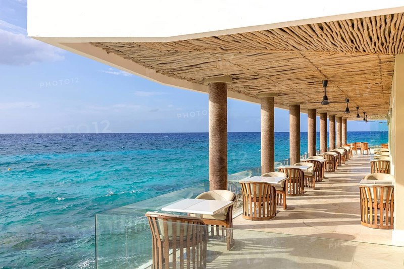 Mexico, Cozumel beach cafes and restaurants with scenic ocean views and national food and drinks, Central America