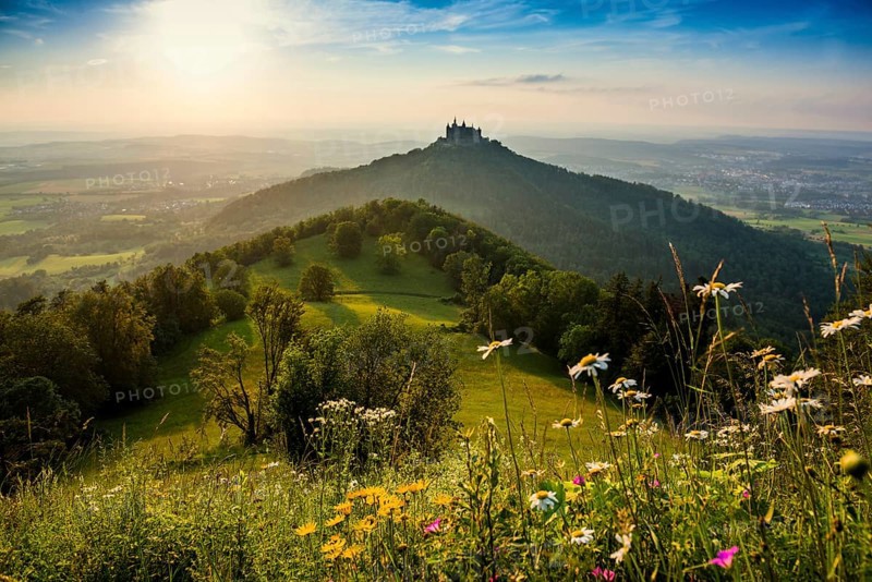 Hohenzollern Castle, sunset, Hechingen, Swabian Alb, Baden-Württemberg, Germany, Europe