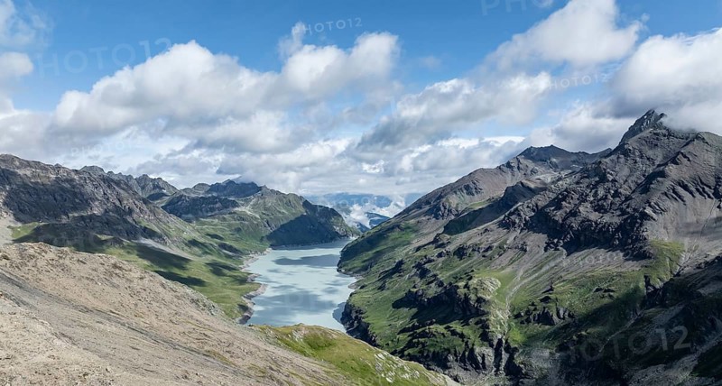 Aerial view, Lac de Dix, reservoir in the Valais Alps, Valais, Switzerland, Europe