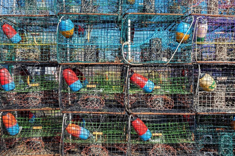 Shell Beach, Louisiana - Traps for blue crabs on a dock in St. Bernard Parish, southeast of New Orleans