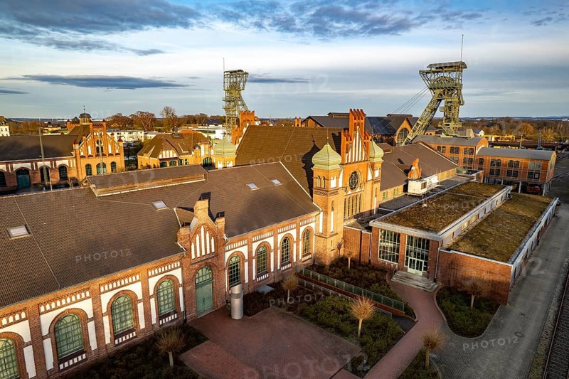 The disused coal mine and museum Zeche Zollern in Dortmund seen from the air, North Rhine-Westphalia, Germany, Europe