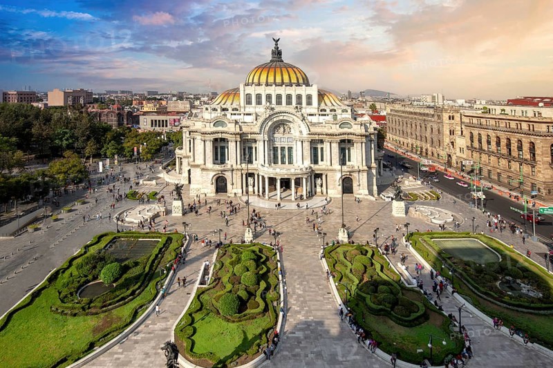 Landmark Palace of Fine Arts (Palacio de Bellas Artes) in Alameda Central Park near Mexico City Zocalo Historic Center