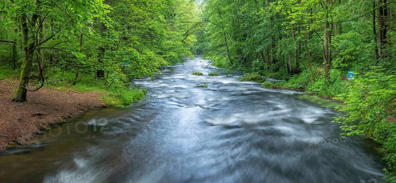White water and rapids on the Trieb stream in the Triebtal nature reserve in Vogtland, Plauen, Saxony, Germany, Europe