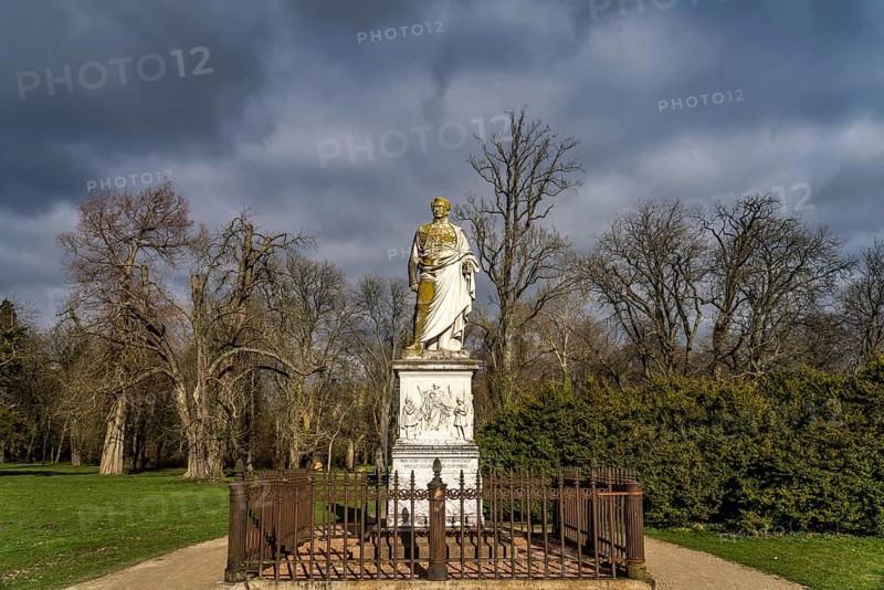 Statue of the founder Prince Wilhelm Malte I in Putbus Castle Park, Ruegen Island, Mecklenburg-Western Pomerania, Germany, Europe