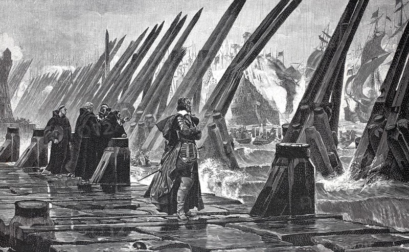 Michelieu at the siege of La Rochelle by troops of the French King Louis XIII, 4 August 1627 to 28 October 1628, France, woodcut after a painting by Henri-Paul Motte, digital reproduction of an original from the 19th century, historical, Europe