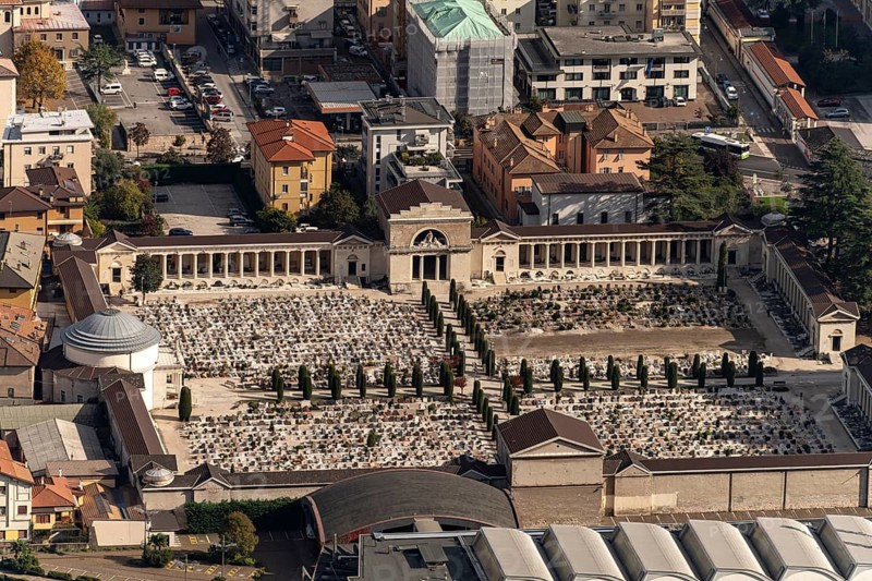 The monumental cemetery Cimitero Monumentale di Trento seen from above, Trento, Trentino, Italy, Europe