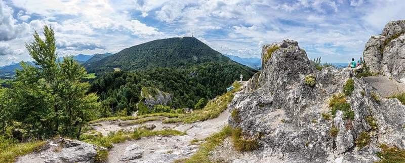 View from the summit of Nockstein to Gaisberg, Osterhorngruppe, Flachgau, Land Salzburg, Austria, Europe