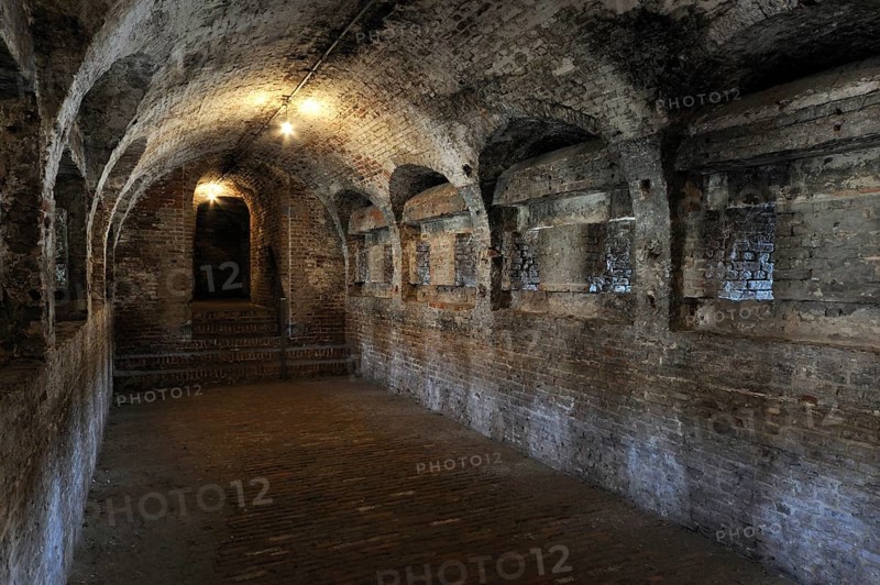 The pentagonal Fort Napoleon showing the interior of the Caponier with gun ports, Ostend, Belgium, Europe