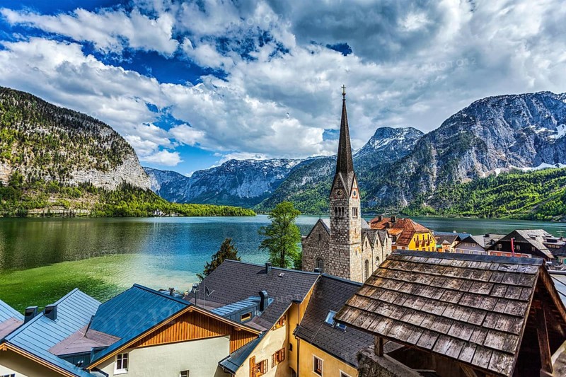 Austrian tourist destination Hallstatt village on Hallstatter See in Austrian alps. Salzkammergut region, Austria, Europe