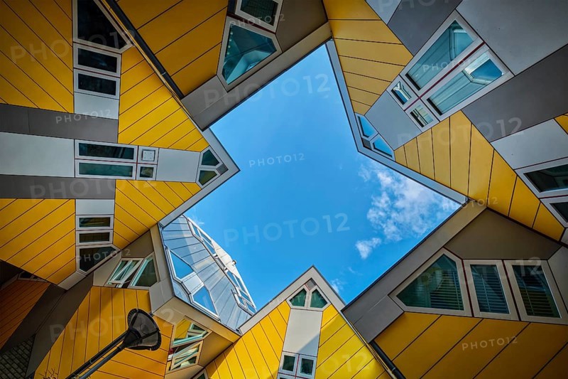 ROTTERDAM, NETHERLANDS, MAY 11, 2017: Cube houses, innovative cube-shaped houses designed by architect Piet Blom with idea to optimize space in Rotterdam, Netherlands now became a tourist attraction