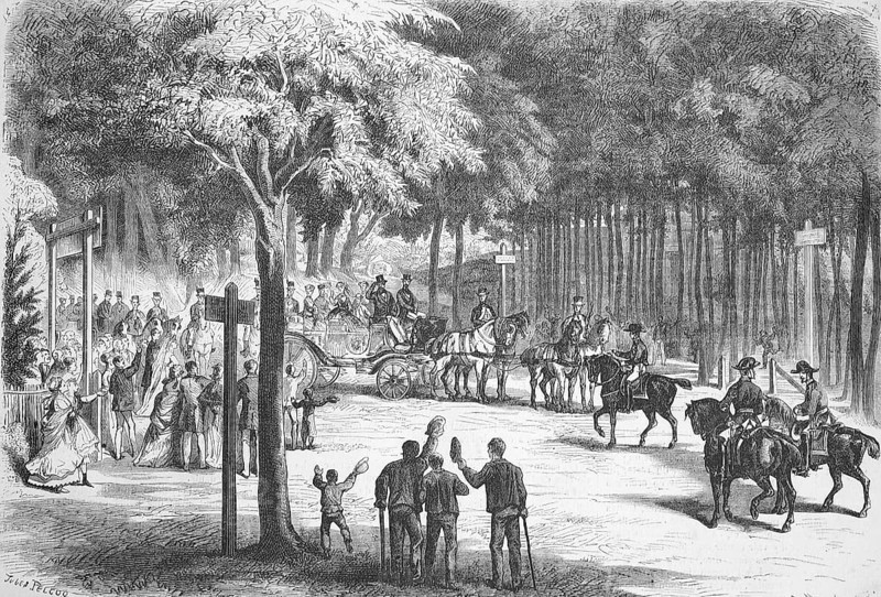 Stay of the courtly society in the summer of 1869 in Fontainebleau, France, Historical, digitally restored reproduction of an original from the 19th century, exact original date unknown, Europe