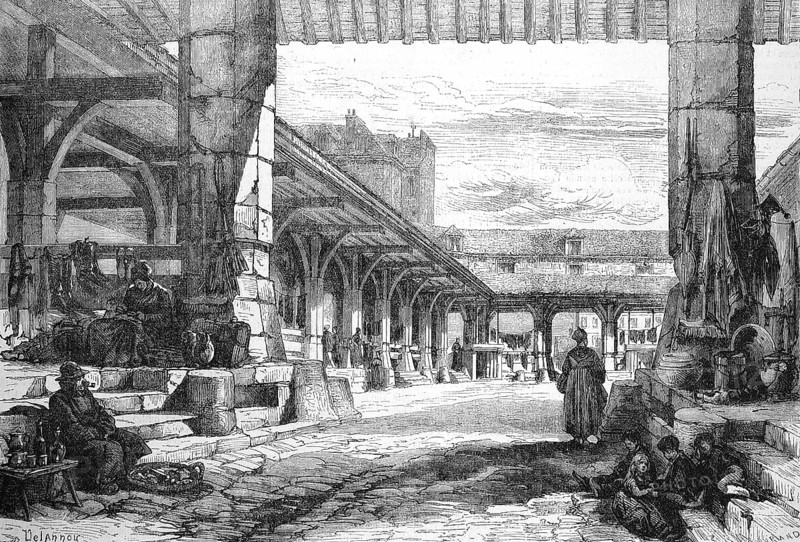 The former calf market, calf hall, Halle aux Veaux, in Paris in 1869, France, Historic, digitally restored reproduction of an original 19th century artwork, exact original date unknown, Europe