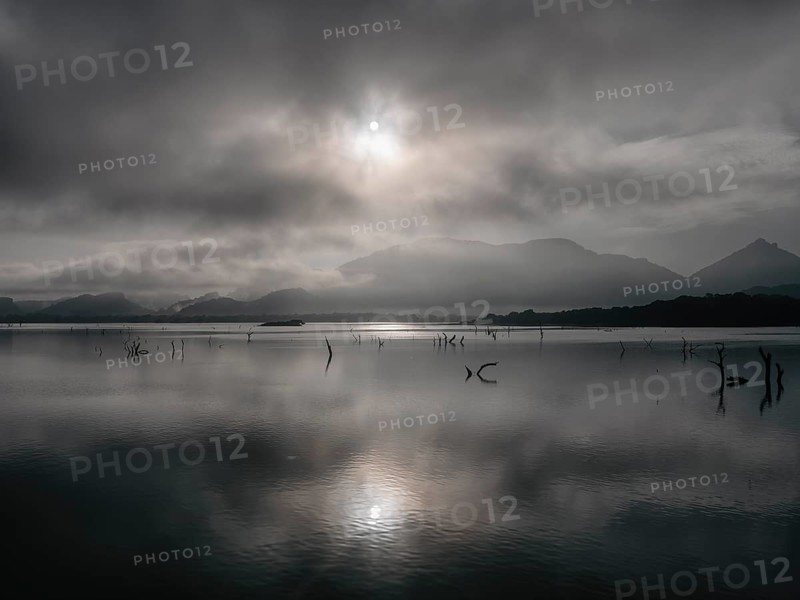 Morning mist and clouds, Kandalama Lake, Dambulla, Sri Lanka, Asia