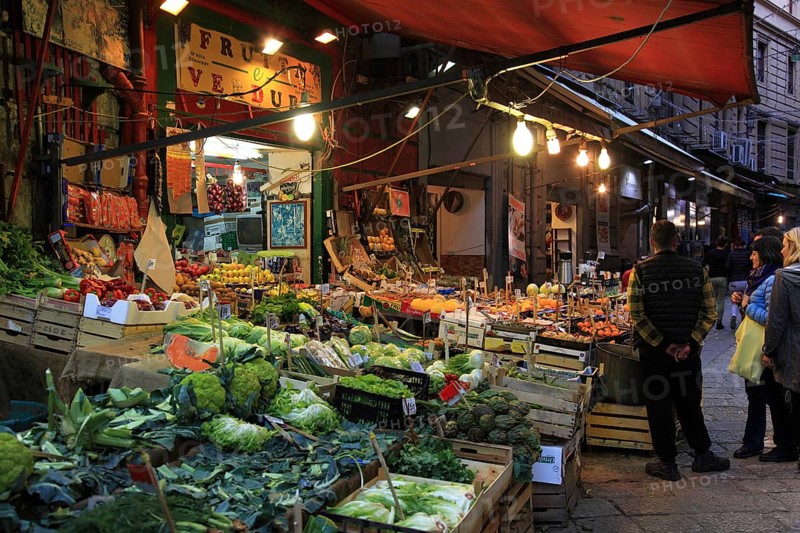 Palermo old town, market, market day in La Vucciria district, Mercato Vucciria, Sicily, Italy, Europe