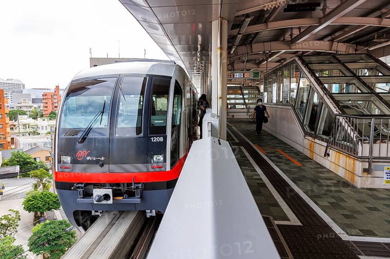 Okinawa Monorail train of the local monorail system in Naha, Japan, Asia