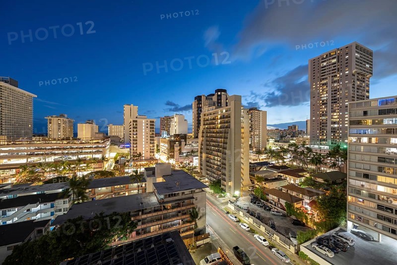Nohanani Street in the evening light, Waikiki, Honolulu, Oahu, Hawaii, USA, North America