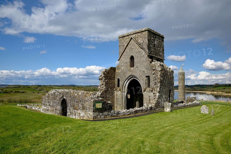 St Mary's Augustinian Priory, Augustinian Monastery of St Mary, Devenish Island, Lough Erne, Fermanagh County, Northern Ireland, United Kingdom, Europe