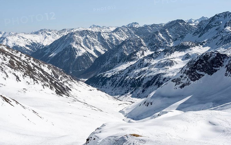 Peaks and mountains in winter, Sellraintal, Stubai Alps, Kühtai, Tyrol, Austria, Europe