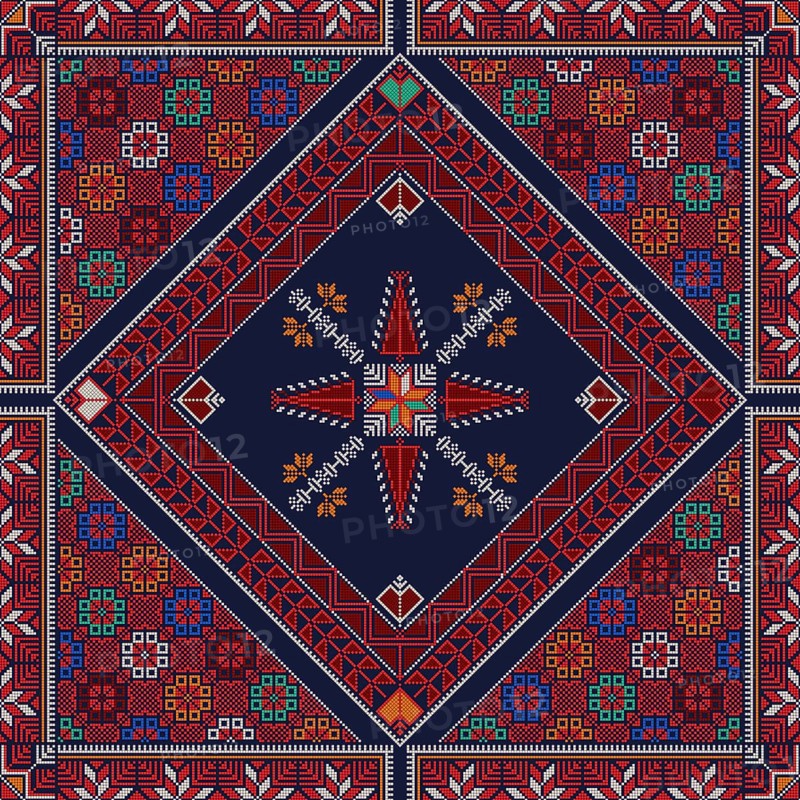 Decorative Palestinian seamless pattern in colors, traditional Tatreez embroidery, vector illustration