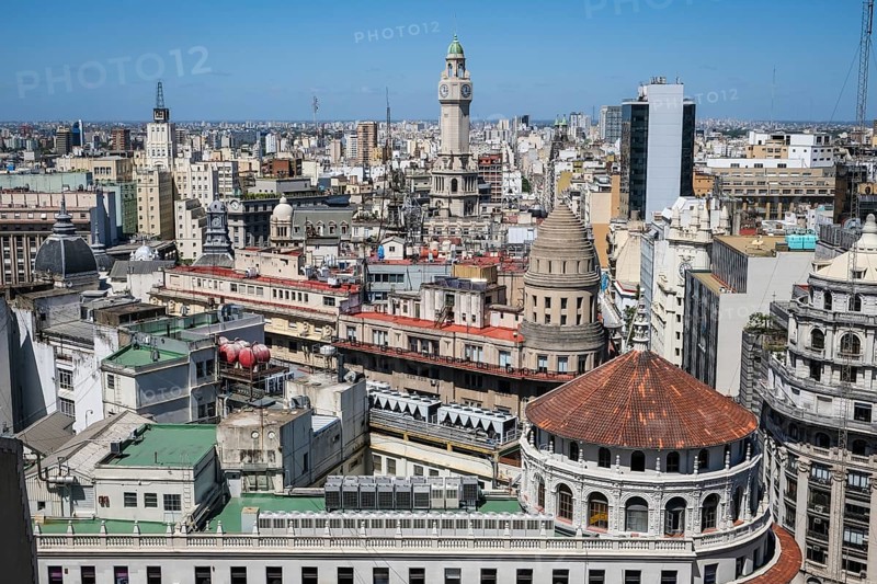 Buenos Aires, Argentina, view from the Mirador Guemes Gallery in the pedestrian zone Florida in the city centre not far from the Plaza de Mayo. Centre: the tower of the municipal administration at the Plaza de Mayo, South America