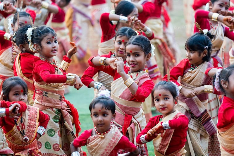 Paricipants in a Bihu dance workshop ahead of Rongali Bihu Festival, in Guwahati, India on 8 April 2025