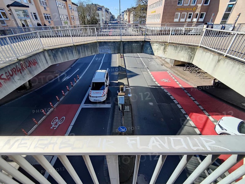Elefantenklo, E-Klo for short, nickname of the pedestrian overpass with a view of the road junction, Giessen, Hesse, Germany, Europe