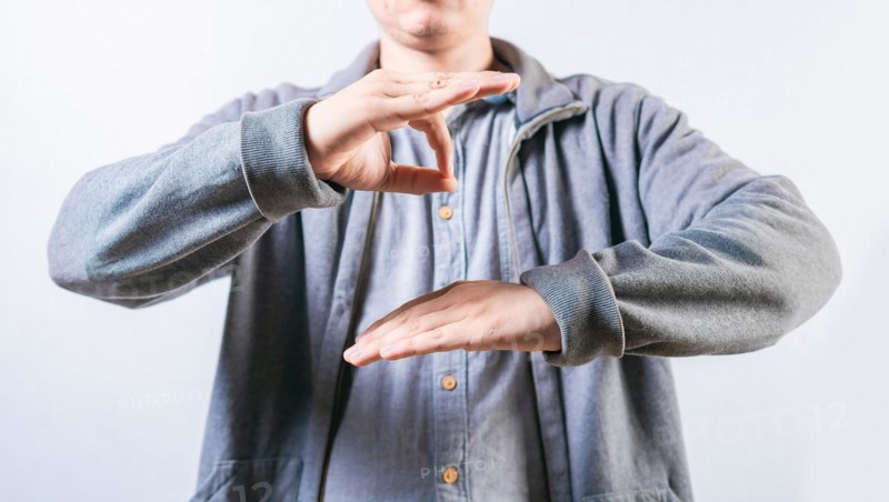 People talking in sign language isolated. Interpreter talking in sign language. Unrecognizable person gesturing in sign language