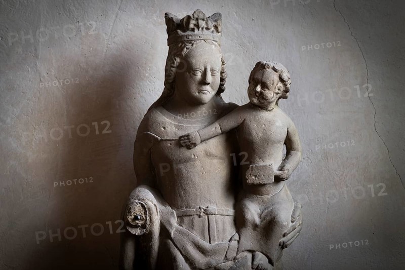 Madonna and Child, Romanesque chancel of St Michael's Church, Michaelsberg, Cleebronn, Baden-Württemberg, Germany, Europe