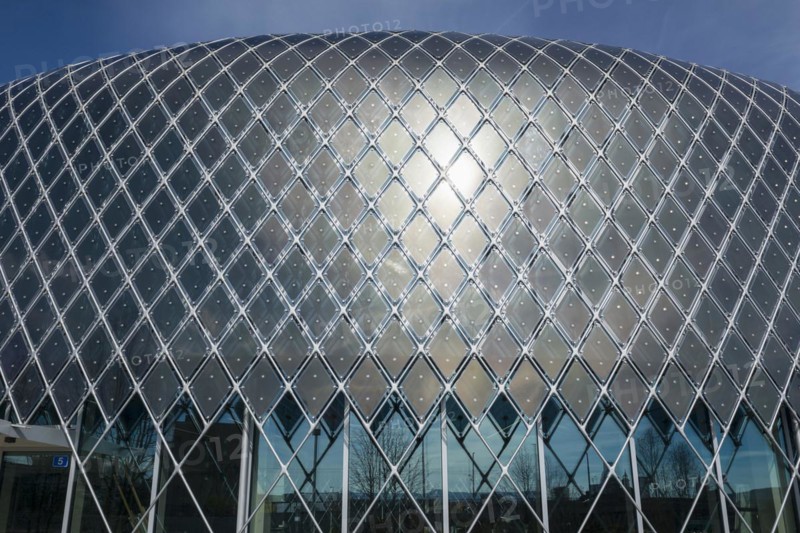 Novartis Pavilion, architecture firm AMDL CIRCLE and architect Michele De Lucchi, Novartis Campus, timber construction, façade with photovoltaic cells, Basel, Canton of Basel-Stadt, Switzerland, Europe