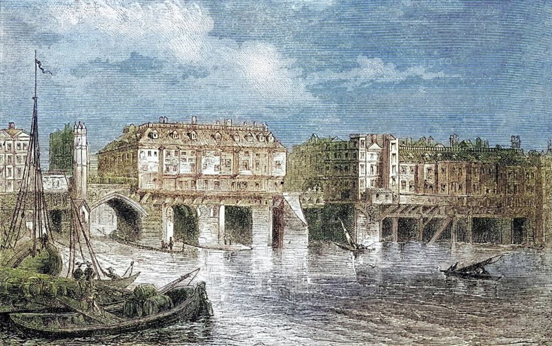London Bridge in the sixteenth century from The National and Domestic History of England by William Aubrey, London c. 1890, Historical, digitally restored reproduction from a 19th century original, Record date not stated