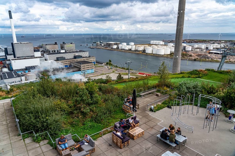 CopenHill, waste incineration plant and artificial ski slope, viewing platform, garden and gastronomy, 90 metres high and 400 metres long slope on artificial turf, Copenhagen, Denmark, Europe