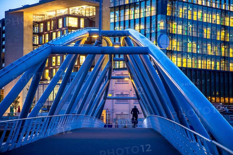 Amsterdam, Netherlands, bridge from the Nemo Science Museum to the city centre, St. Nicholas Basilica