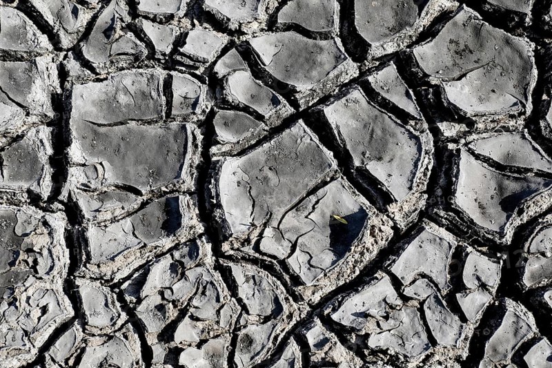The bottom of a dried-up fish pond in Reckahn in Brandenburg looks like parched desert soil. The Plane, a river that usually fills the fish ponds with water, is dry and no longer carries any water, Reckahn, 09/08/2022