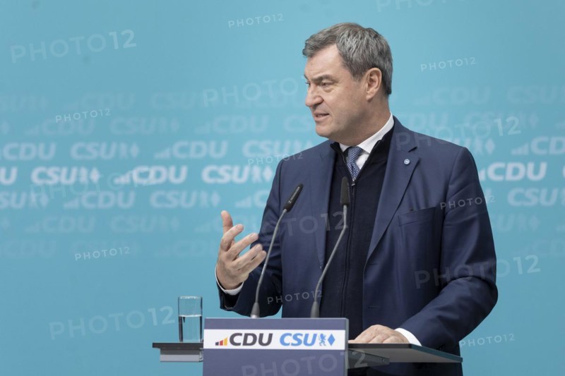 Markus Söder, Minister-President of Bavaria, at a press conference after the joint meeting of the CDU/CSU Presidiums on the European election programme in Berlin, 11 March 2024