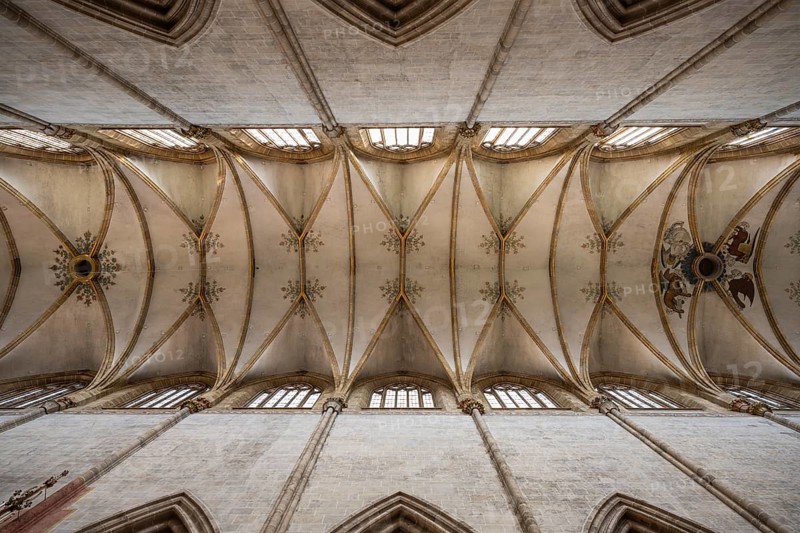 Ceiling vault of the 41.6 metre high central nave in Ulm Minster, Ulm, Baden-Württemberg, Germany, Europe