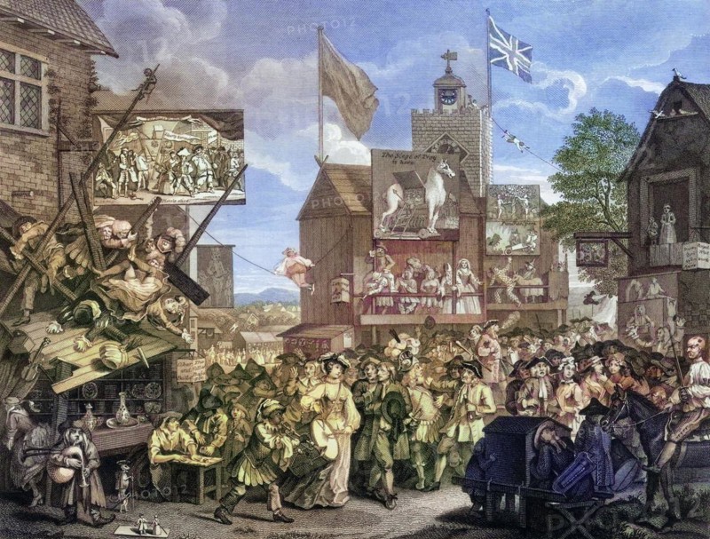 Southwark Fair Engraved by T Phillibronm after Hogarth from The Works of Hogarth published London 1833, Historic, digitally restored reproduction from a 19th century original, Record date not stated
